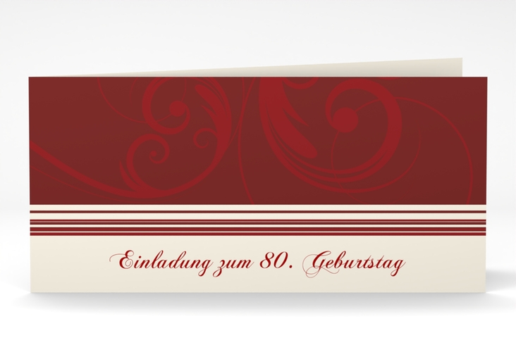 Einladung 80. Geburtstag Katharina lange Klappkarte quer rot hochglanz