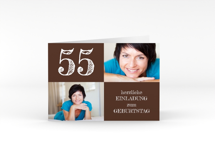 Einladung Geburtstag Lebensfreude A6 Klappkarte quer braun hochglanz
