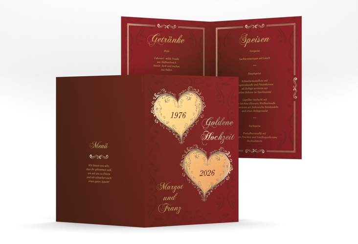 Menükarte Hochzeit Goldene Hochzeit A5 Klappkarte hoch rot