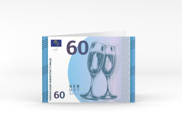Einladung 60. Geburtstag Geldschein A6 Klappkarte quer
