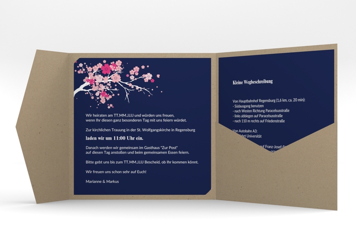 Hochzeitseinladung Sakura Pocketfold hochglanz