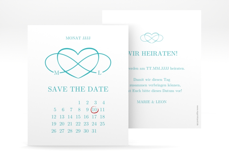 Save the Date-Kalenderblatt Infinity Kalenderblatt-Karte tuerkis hochglanz