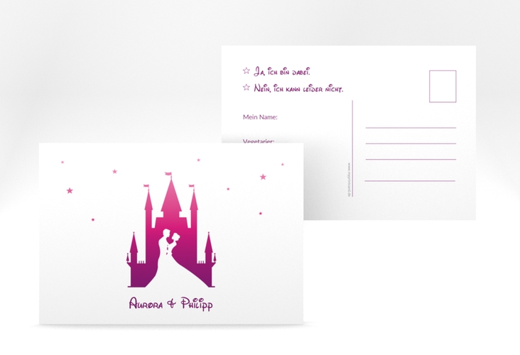 Antwortkarte Hochzeit Castle A6 Postkarte pink hochglanz