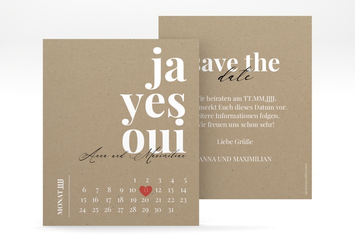 Save the Date-Kalenderblatt Oui Kalenderblatt-Karte hochglanz mit Ja-Wort in verschiedenen Sprachen