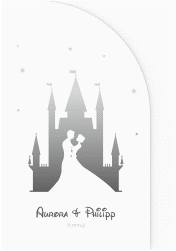 Klick: Details zu Hochzeitseinladung "Castle" anzeigen Hochzeitseinladung Castle mittlere Bogen-Wickelfalzkarte grau