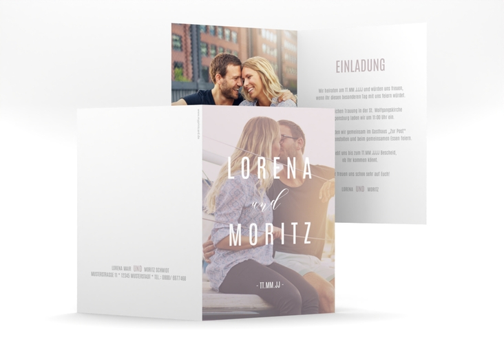 Einladungskarte Hochzeit Memory A6 Klappkarte hoch grau