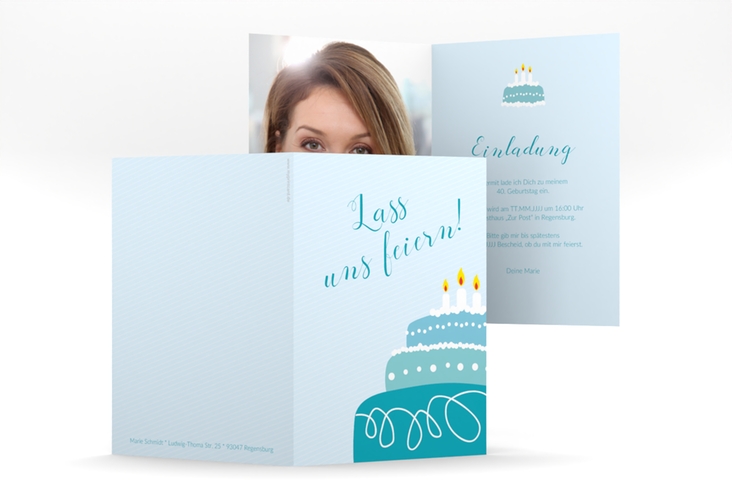 Einladung 40. Geburtstag Cake A6 Klappkarte hoch