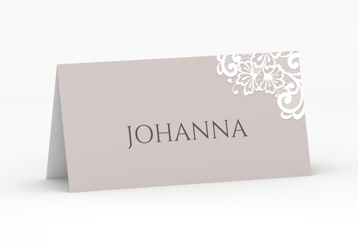 Tischkarte Hochzeit Vintage Tischkarten grau hochglanz mit floraler Spitze