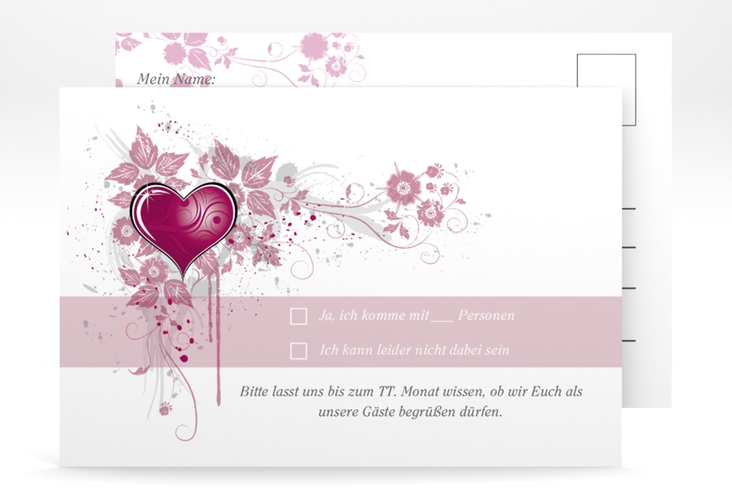 Antwortkarte Hochzeit Triest A6 Postkarte pink