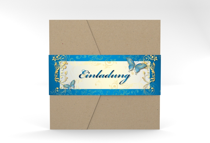 Hochzeitseinladung Toulouse Pocketfold blau hochglanz