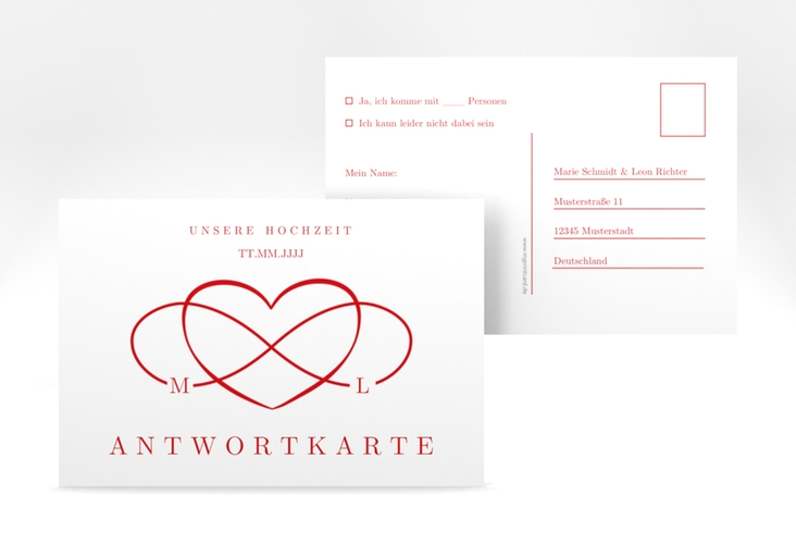 Antwortkarte Hochzeit Infinity A6 Postkarte rot hochglanz