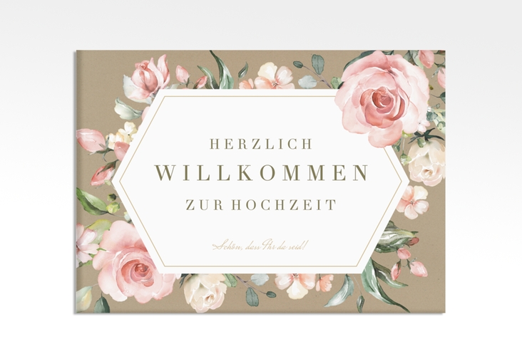 Willkommensschild Leinwand Graceful 70 x 50 cm Leinwand mit Rosenblüten in Rosa und Weiß