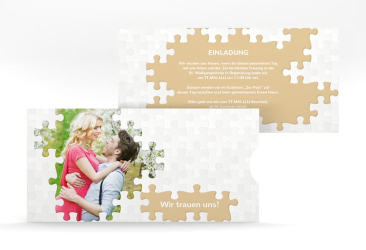 Hochzeitseinladung Puzzle Einsteckkarte beige