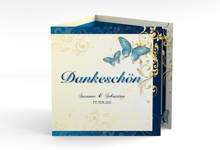 Dankeskarte Hochzeit Toulouse quadr. Doppel-Klappkarte blau