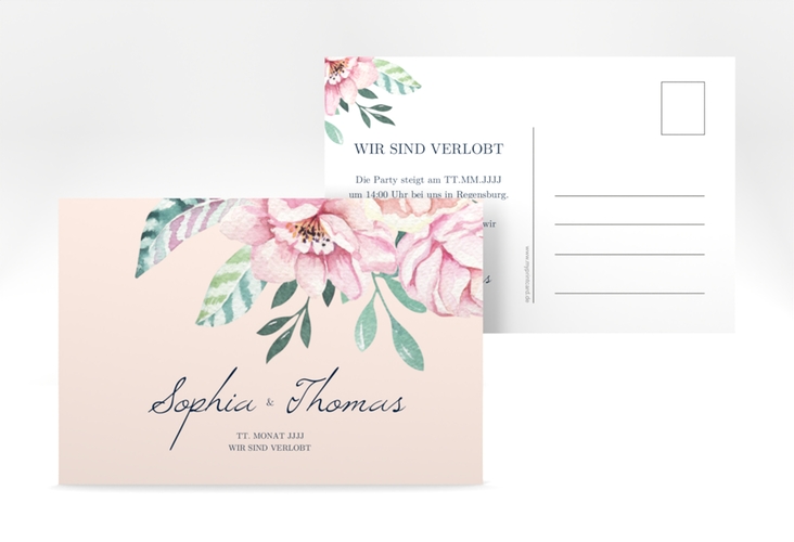 Verlobungskarte Hochzeit Blooming A6 Postkarte rosa