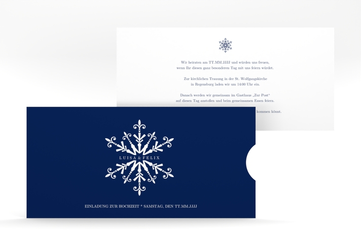 Hochzeitseinladung Crystal Einsteckkarte blau mit Eiskristall
