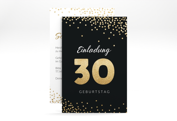 Einladung 30. Geburtstag Glitzer A6 Karte hoch gold