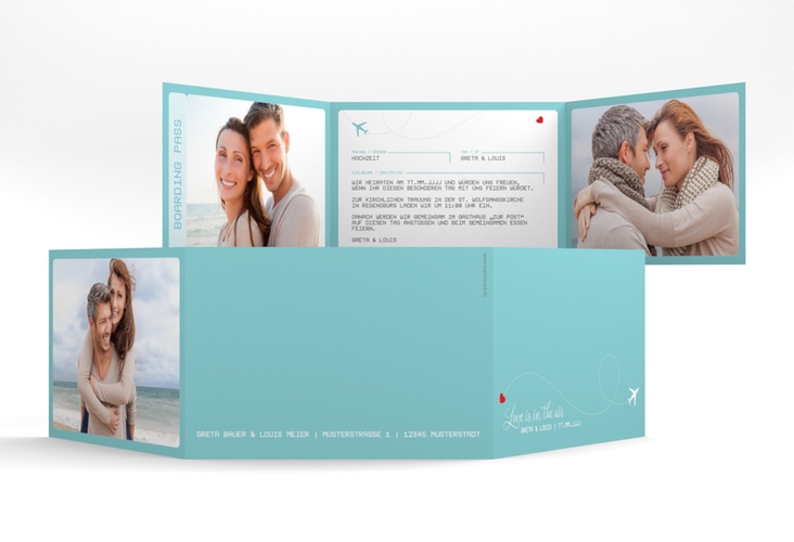 Hochzeitseinladung Weddingpass A6 Doppel-Klappkarte blau