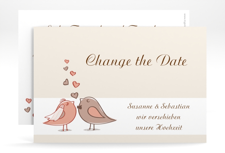 Change the Date-Karte Hochzeit Venedig A6 Karte quer mit Turteltauben-Paar im Cartoon-Stil