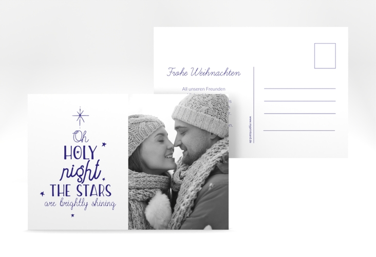 Weihnachtskarte Winterhimmel A6 Postkarte blau hochglanz mit Liedtext und Foto