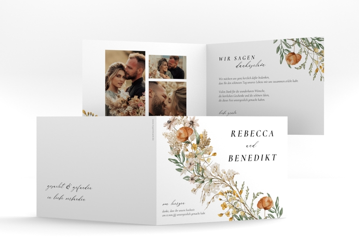 Dankeskarte Hochzeit Wildfang A6 Klappkarte quer weiss mit getrockneten Wiesenblumen