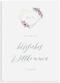 Klick: Details zu Willkommensschild Leinwand "Herzgold" anzeigen Willkommensschild Leinwand "Herzgold" 50 x 70 cm Leinwand weiss