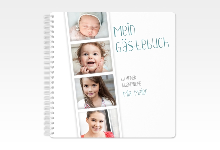 Gästebuch Jugendweihe Photostrip Ringbindung blau