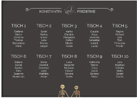 Klick: Details zu Sitzplan Leinwand Hochzeit "Bones" anzeigen Sitzplan Leinwand Hochzeit "Bones" 70 x 50 cm Leinwand