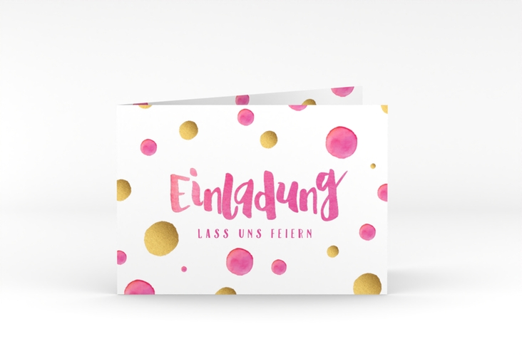Einladung 40. Geburtstag Dots A6 Klappkarte quer pink