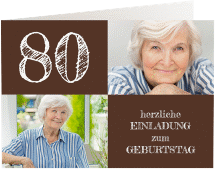 Einladung 80. Geburtstag Lebensfreude A6 Klappkarte quer braun