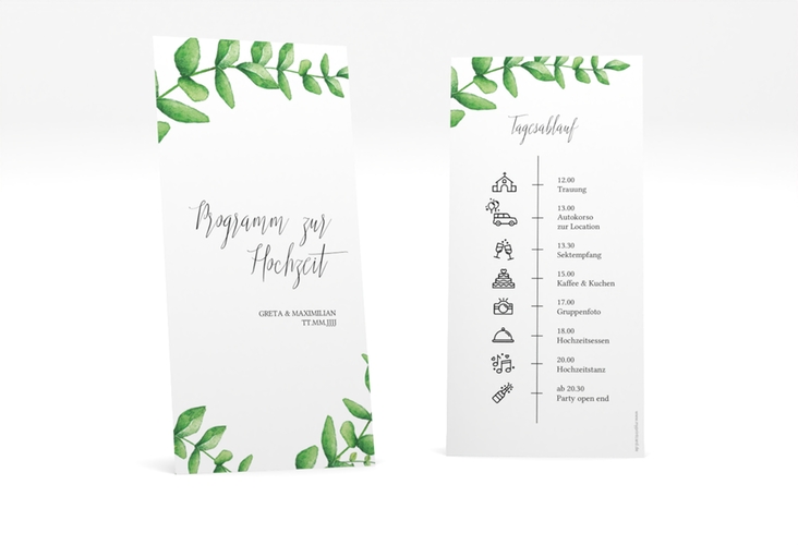 Tagesablauf Hochzeit Botanic lange Karte hoch weiss