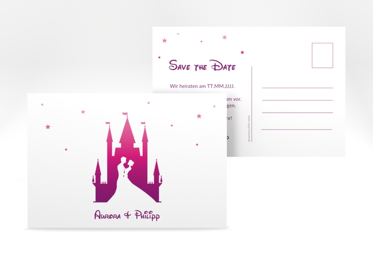 Save the Date-Postkarte Castle A6 Postkarte pink hochglanz