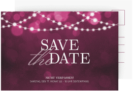 Save the Date-Postkarte Geburtstag Girlande A6 Postkarte pink edel mit Bokeh