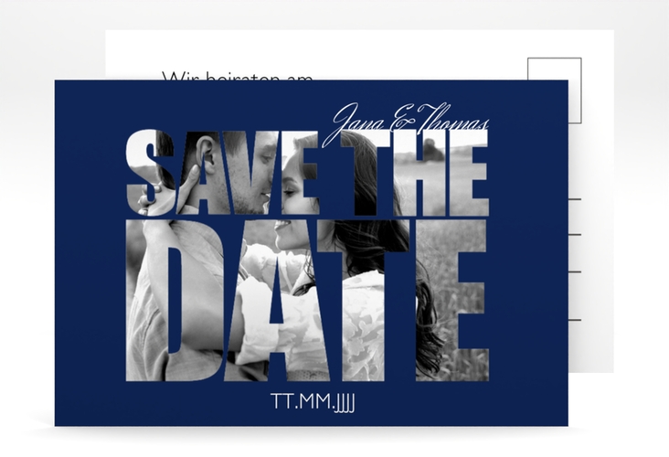 Save the Date-Postkarte  Letters A6 Postkarte blau hochglanz