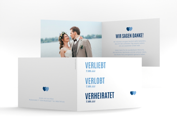 Danksagungskarte Hochzeit Couple A6 Klappkarte quer blau