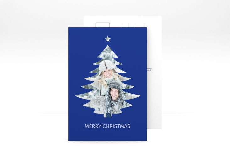 Weihnachtskarte Tanne A6 Postkarte blau