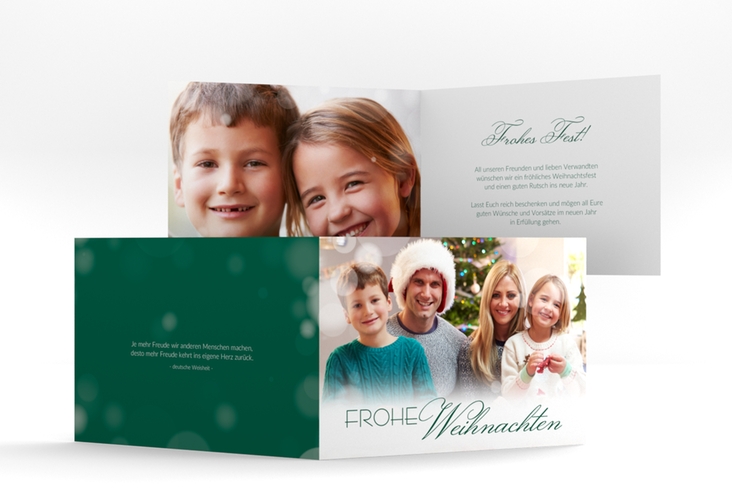 Weihnachtskarte Familienzeit A6 Klappkarte quer gruen zum Personalisieren mit Familienfoto