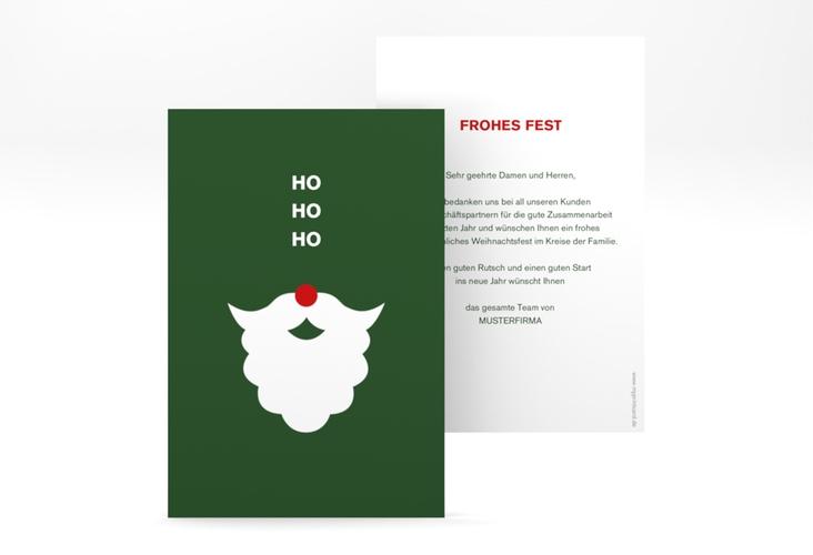 Business-Weihnachtskarte Hohoho A6 Karte hoch gruen hochglanz mit kreativer Grafik