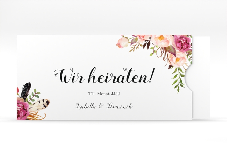 Hochzeitseinladung Flowers Einsteckkarte weiss mit bunten Aquarell-Blumen