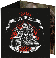 Klick: Details zu Dankeskarte Hochzeit "Biker" anzeigen Dankeskarte Hochzeit Biker quadr. Doppel-Klappkarte schwarz mit Rocker-Paar auf Motorrad