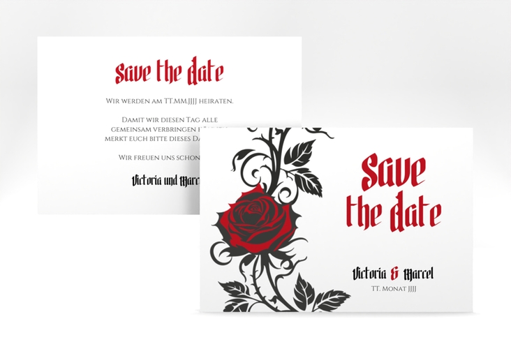 Save the Date-Karte Red Rose A6 Karte quer weiss