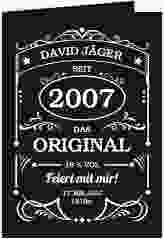 Einladung Geburtstag Guter Jahrgang A6 Klappkarte hoch schwarz wie Whisky-Flaschenetikett