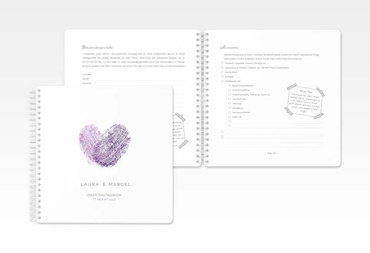 Trautagebuch Hochzeit Fingerprint Trautagebuch Hochzeit lila schlicht mit Fingerabdruck-Motiv