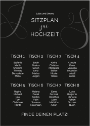 Sitzplan Poster Hochzeit Eheschließung 50 x 70 cm Poster schwarz