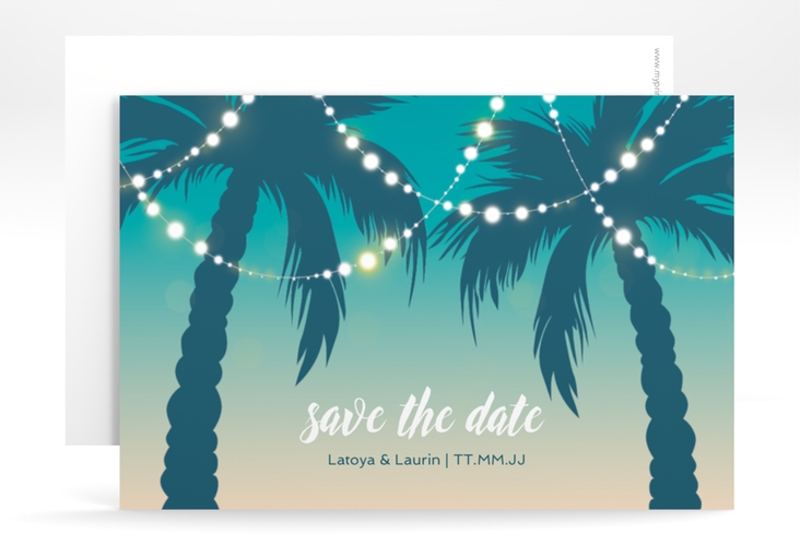 Save the Date-Karte "Beach" A6 Karte quer mit Palmen im Sonnenuntergang