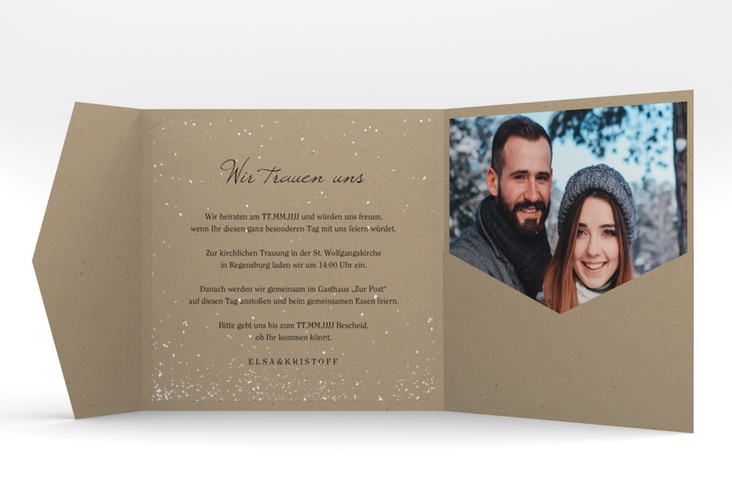 Hochzeitseinladung Winterhochzeit Pocketfold Kraftpapier
