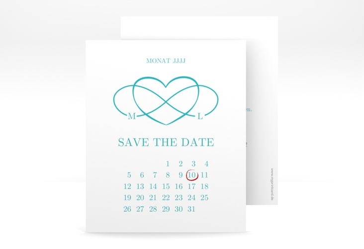 Save the Date-Kalenderblatt Infinity Kalenderblatt-Karte tuerkis hochglanz
