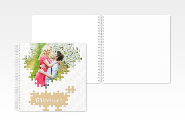 Gästebuch Hochzeit Puzzle Ringbindung beige