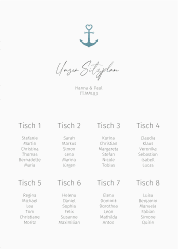Klick: Details zu Sitzplan Poster Hochzeit "Ankerliebe" anzeigen Sitzplan Poster Hochzeit Ankerliebe 50 x 70 cm Poster weiss im minimalistischen maritimen Design mit Anker