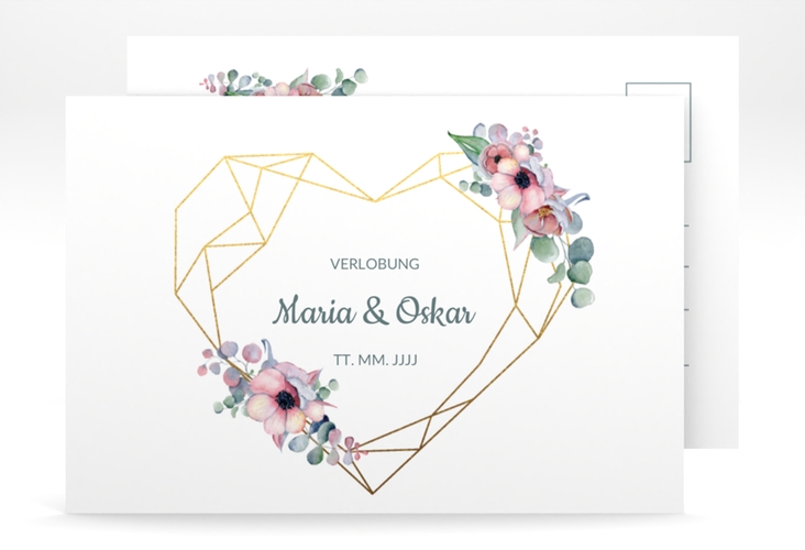 Verlobungskarte Hochzeit Herzgold A6 Postkarte